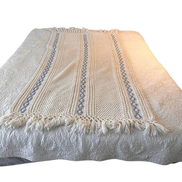 Vintage Granny Popcorn Crochet Throw Blanket Shawl Fringe Hand-made - Picture 2 of 6